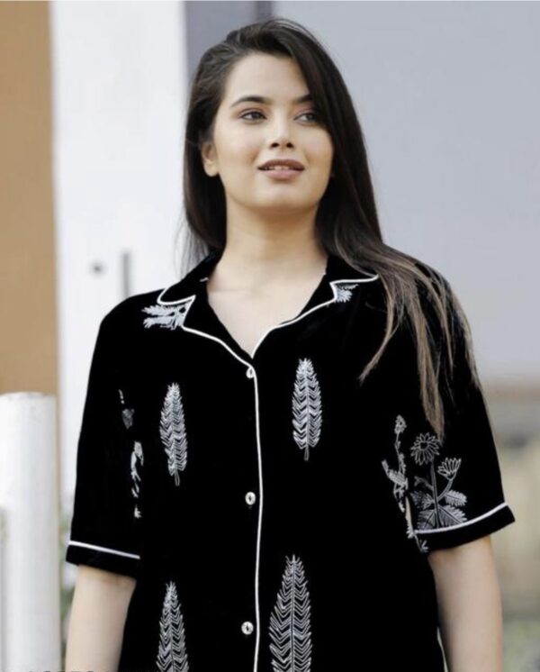 Black Printed Cotton Night Suit