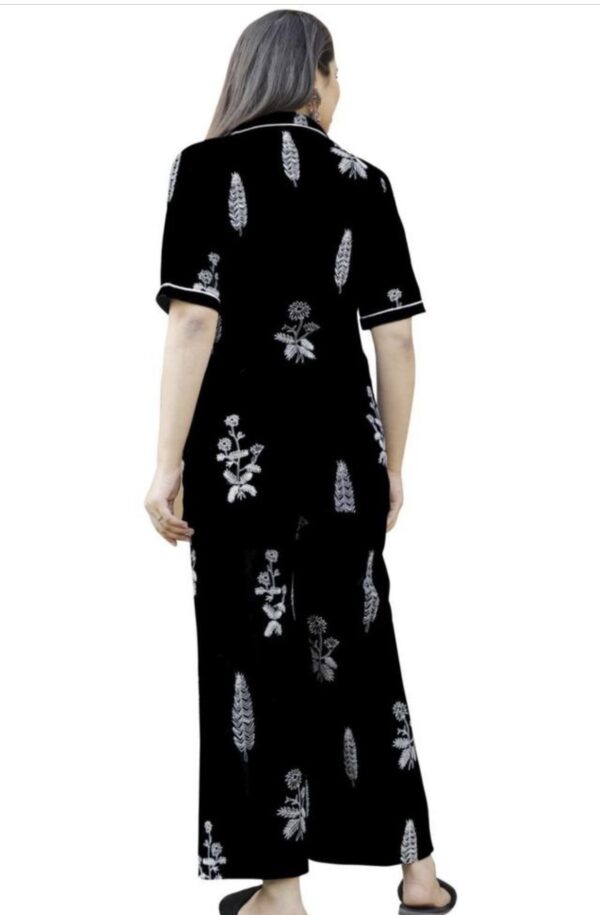 Black Printed Cotton Night Suit