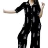 Black Printed Cotton Night Suit